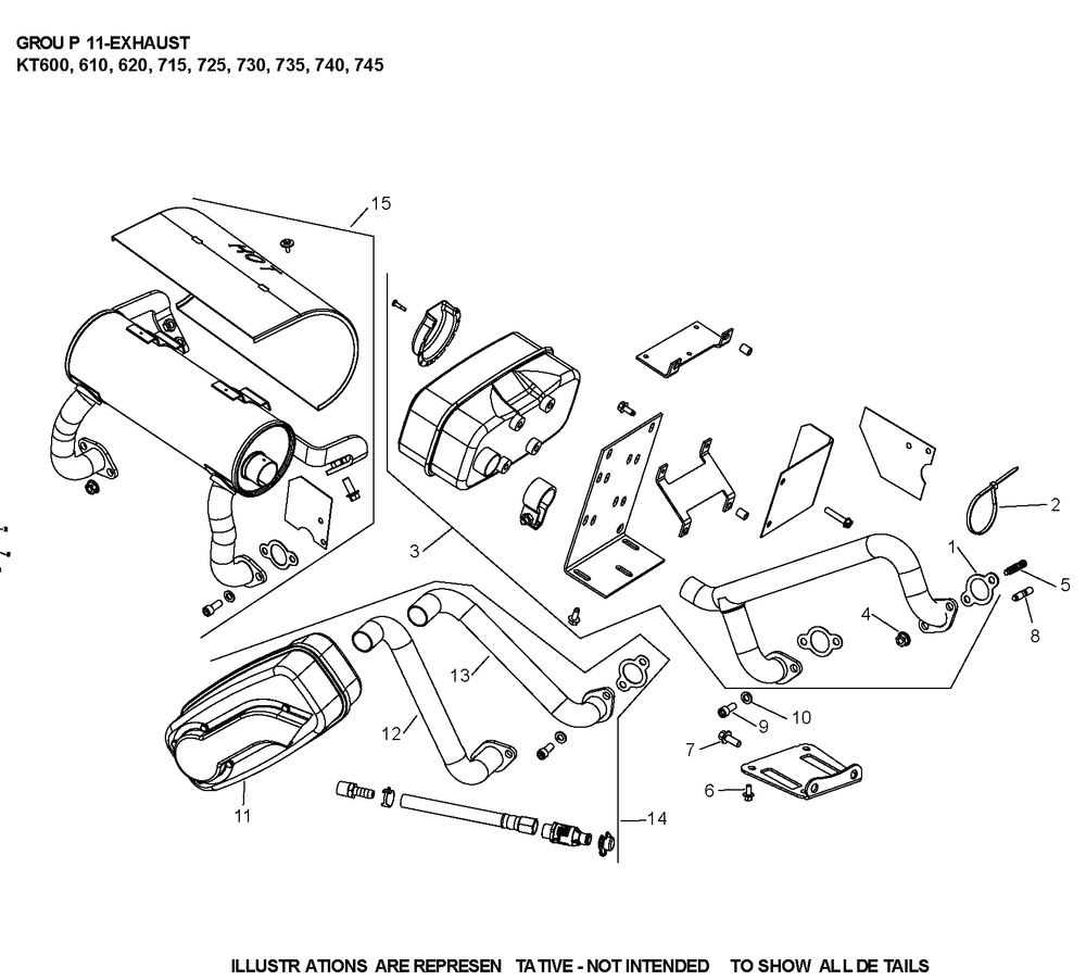 Kt740-3100 Exhaust Diagram and Parts List for KT740-3100  Cub Cadet Lawn Tractor